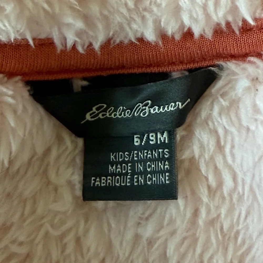 Eddie Bauer Baby Bunting Suit 6-9 mnths Soft Cozy Pink Cream Rose Trim Hooded